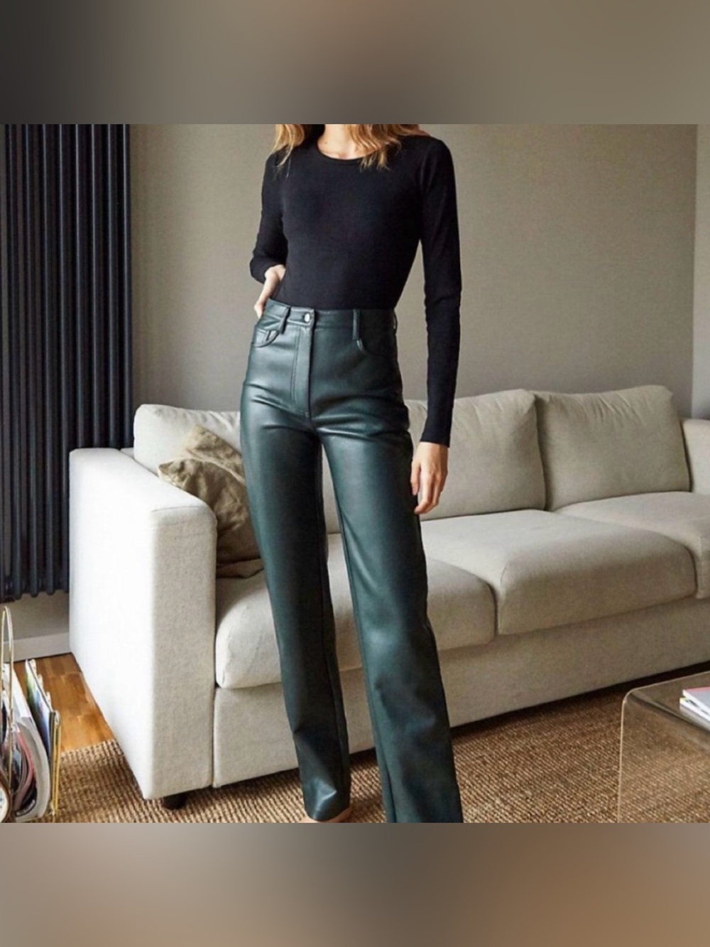 Aritzia WILFRED The Melina Pant Vegan Faux Leather Dark Forest Green Size 4 Fall